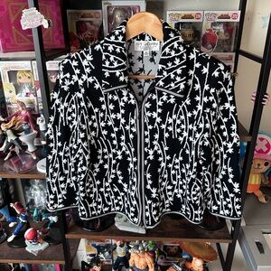Vintage St. John Collection Knit Zip-Up Cardigan Jacket Vine Pattern Women’s 10